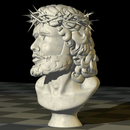 Turntable animation of a sculpted bust of Jesus Christ